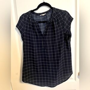 Fun 2 Fun Womens Navy Blouse window payne pattern size XL (fits more like L) 208